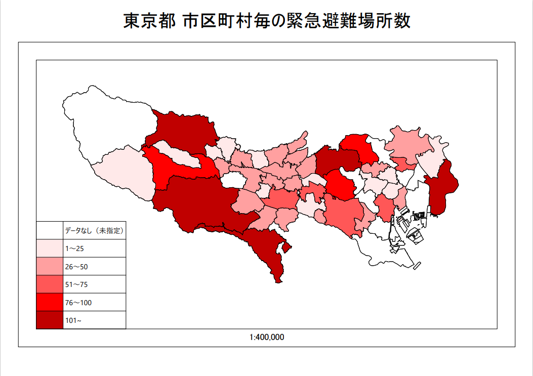 東京都 市区町村毎の緊急避難場所数